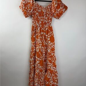 She + Sky Vibrant Orange Floral Maxi Dress
